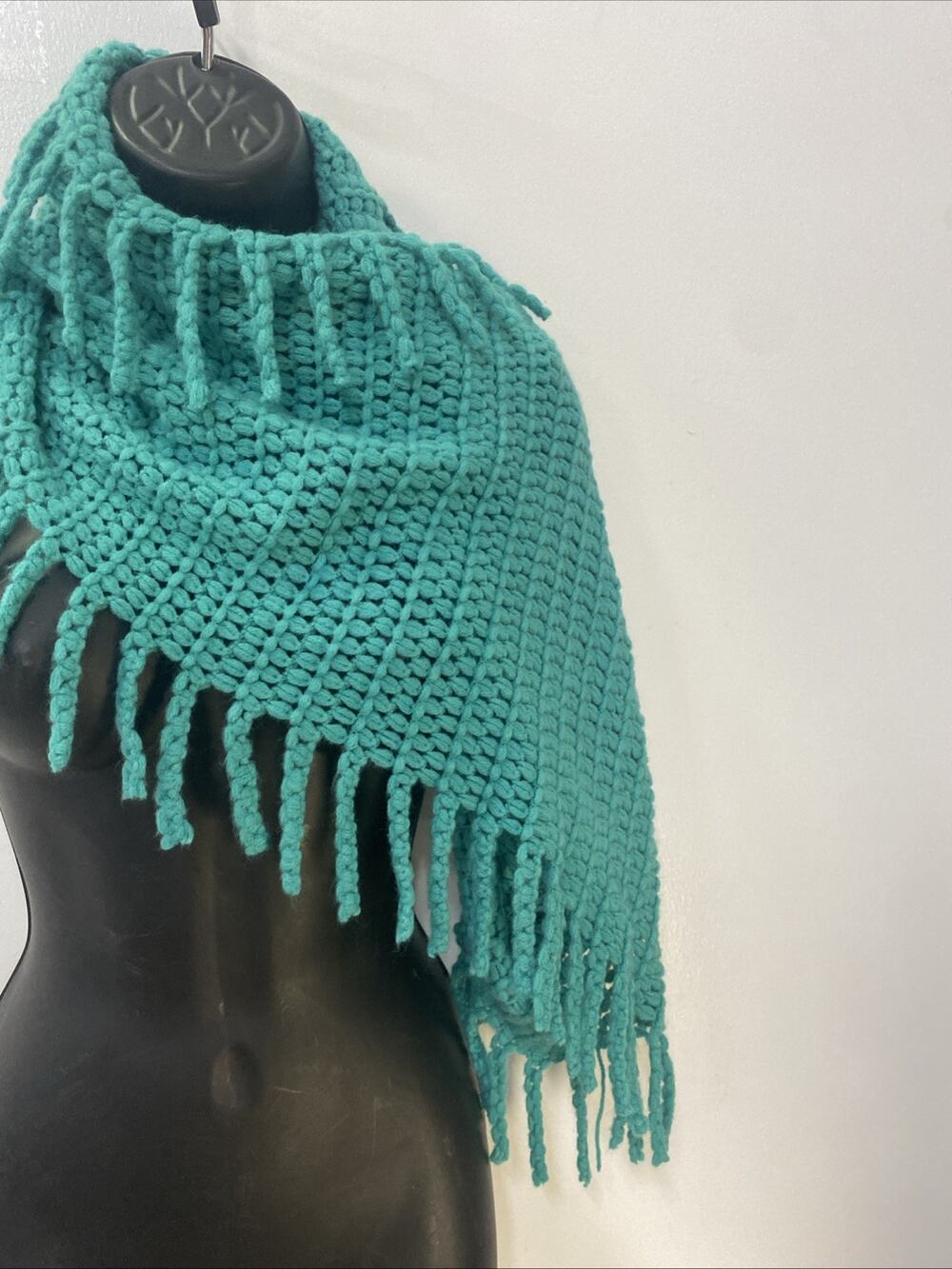 Madison 88 Turquoise Knitted Infinity Scarf Fringed 13”x 50”